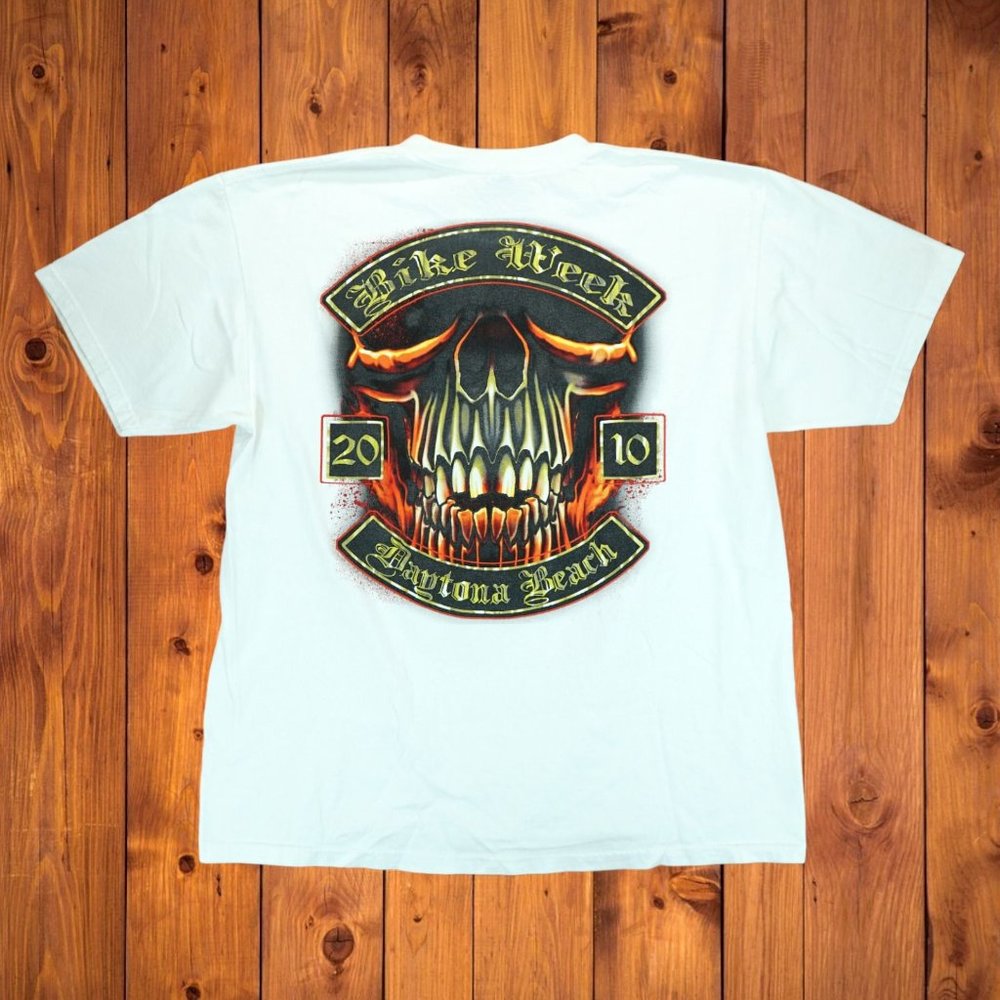 2010 Bike Week Daytona Beach T Shirt Mens Size XL Skull White Graphic